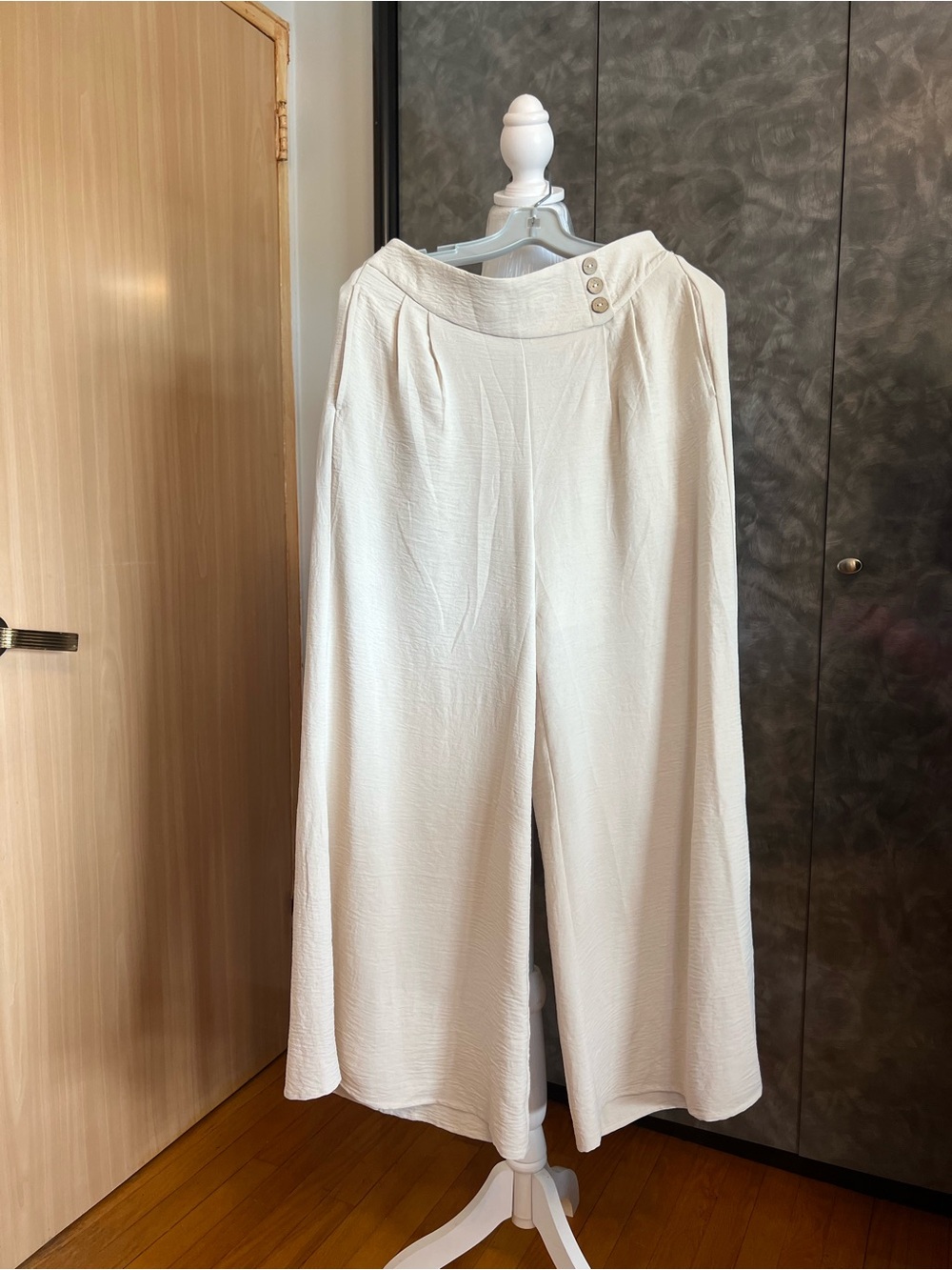 High-Waist Wide-Leg Cream Palazzo Pants